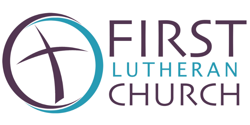 First Lutheran Church Full Color Logo with Wording and Stylized Cross